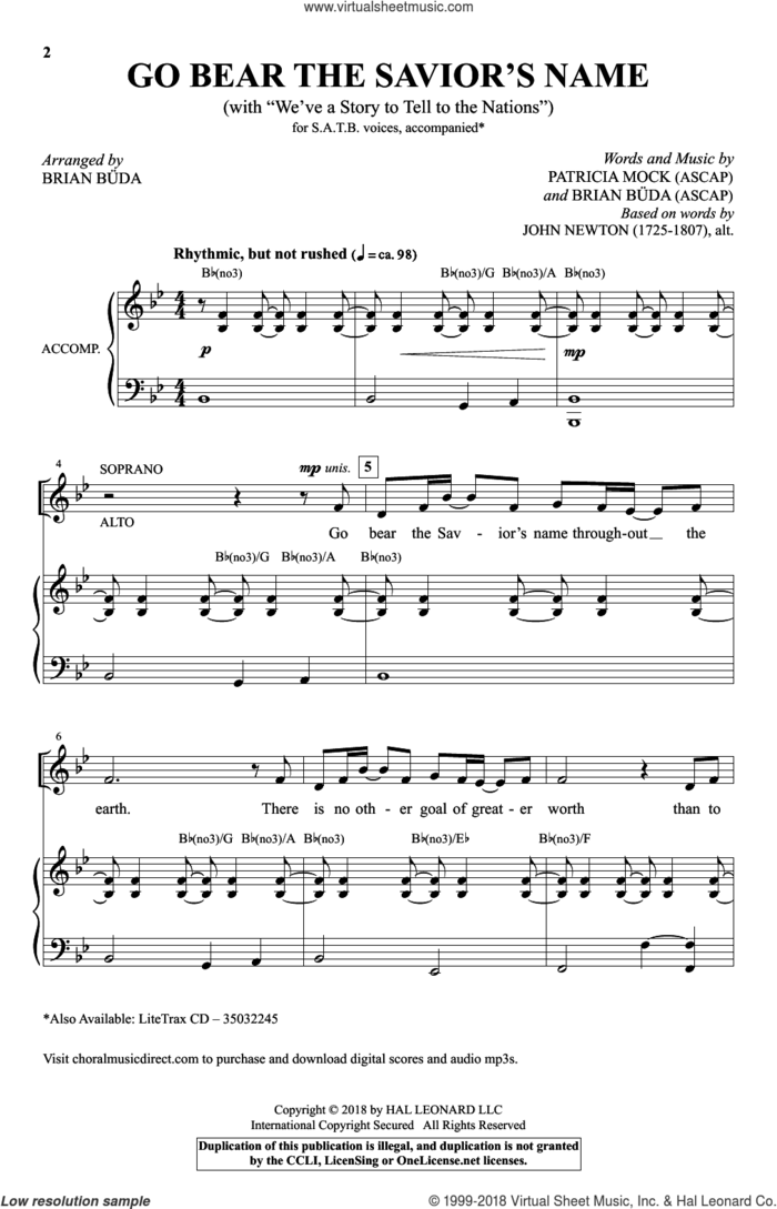 Go Bear The Savior's Name (With We've A Story To Tell) (arr. Brian Buda) sheet music for choir (SATB: soprano, alto, tenor, bass) by Patricia Mock, Brian Buda and Patricia Mock & Brian Buda, intermediate skill level