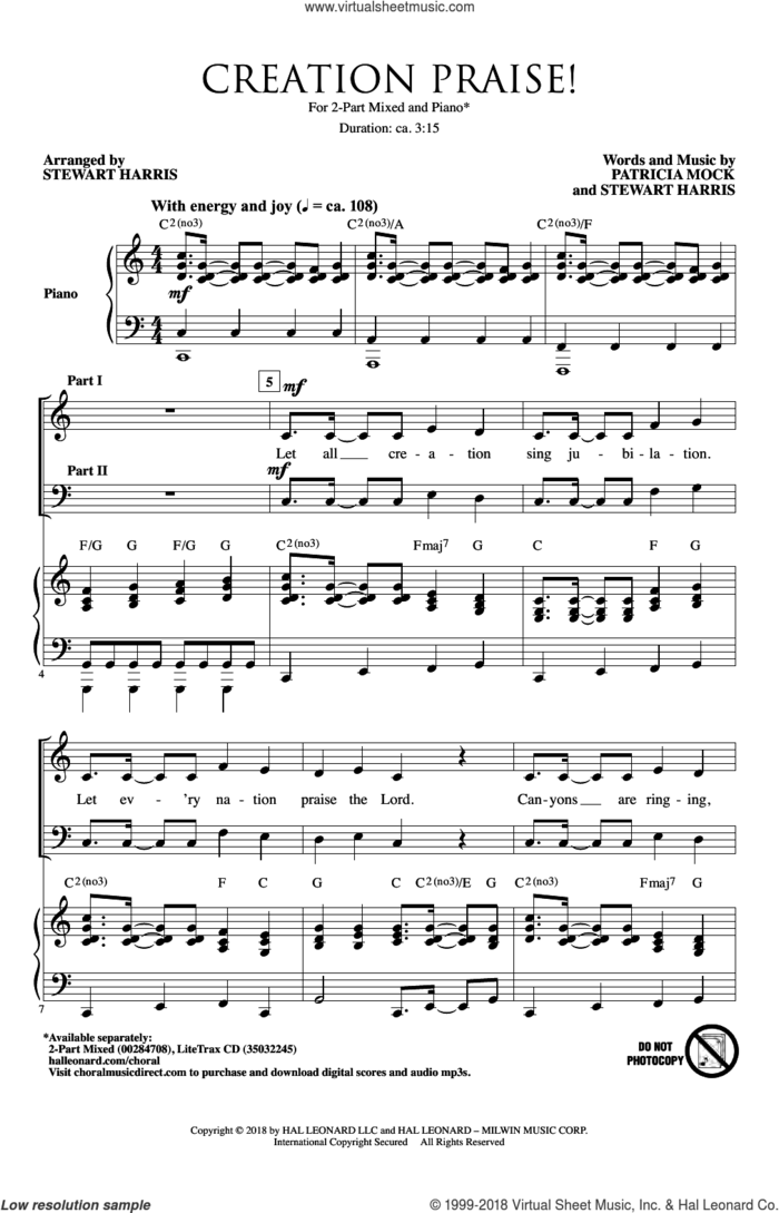 Creation Praise! (arr. Stewart Harris) sheet music for choir (2-Part) by Patricia Mock and Stewart Harris, intermediate duet