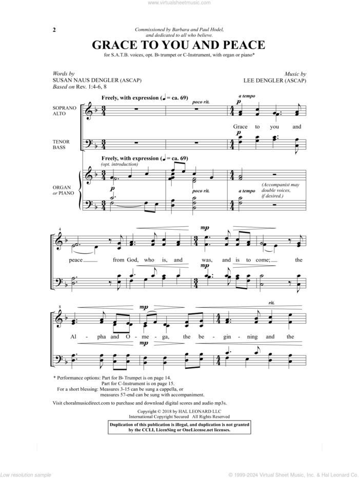 Grace To You And Peace sheet music for choir (SATB: soprano, alto, tenor, bass) by Lee Dengler and Susan Naus Dengler, intermediate skill level