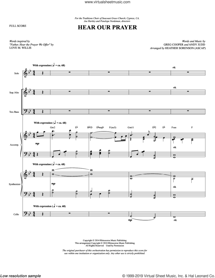 Hear Our Prayer (arr. Heather Sorenson) (COMPLETE) sheet music for orchestra/band by Heather Sorenson, Greg Cooper & Andy Judd and Love M. Willis, intermediate skill level