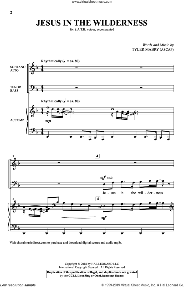 Jesus In the Wilderness sheet music for choir (SATB: soprano, alto, tenor, bass) by Tyler Mabry, intermediate skill level