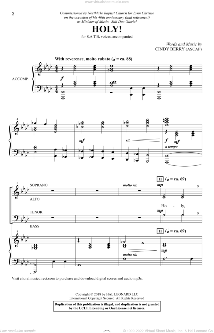 Holy! sheet music for choir (SATB: soprano, alto, tenor, bass) by Cindy Berry, intermediate skill level