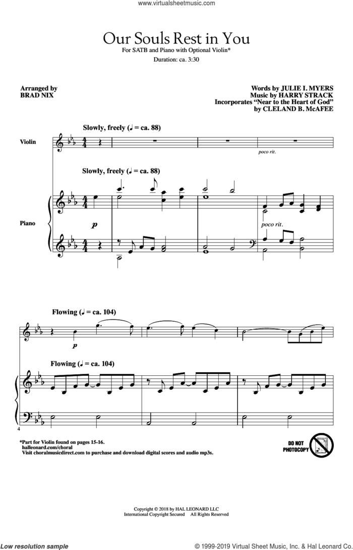 Our Souls Rest In You (arr. Brad Nix) sheet music for choir (SATB: soprano, alto, tenor, bass) by Julie I. Myers, Brad Nix and Harry Strack, intermediate skill level
