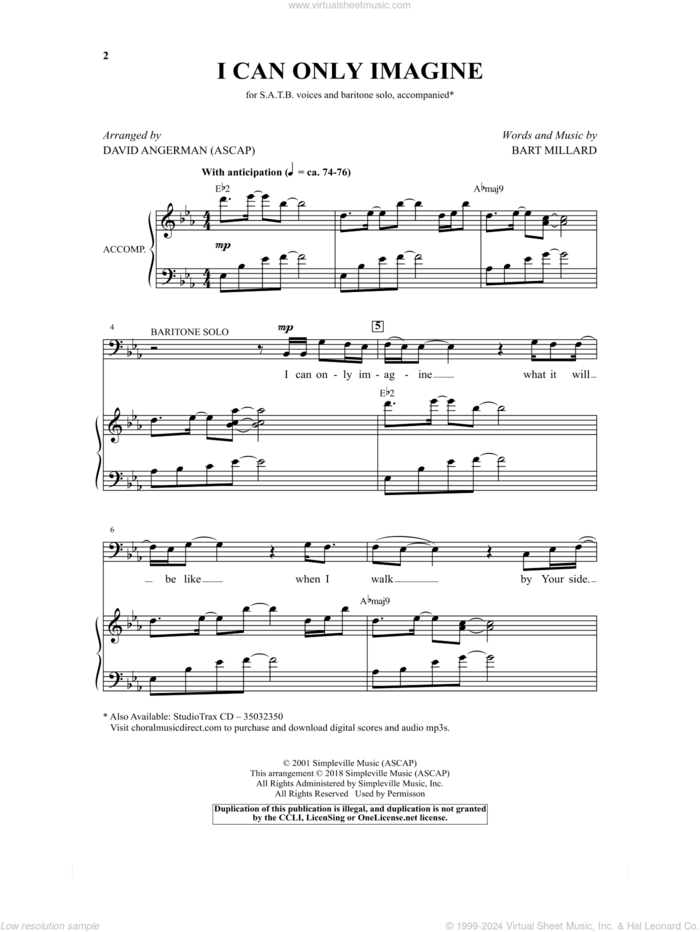 I Can Only Imagine (arr. David Angerman) sheet music for choir (SATB: soprano, alto, tenor, bass) by Bart Millard, David Angerman and MercyMe, intermediate skill level