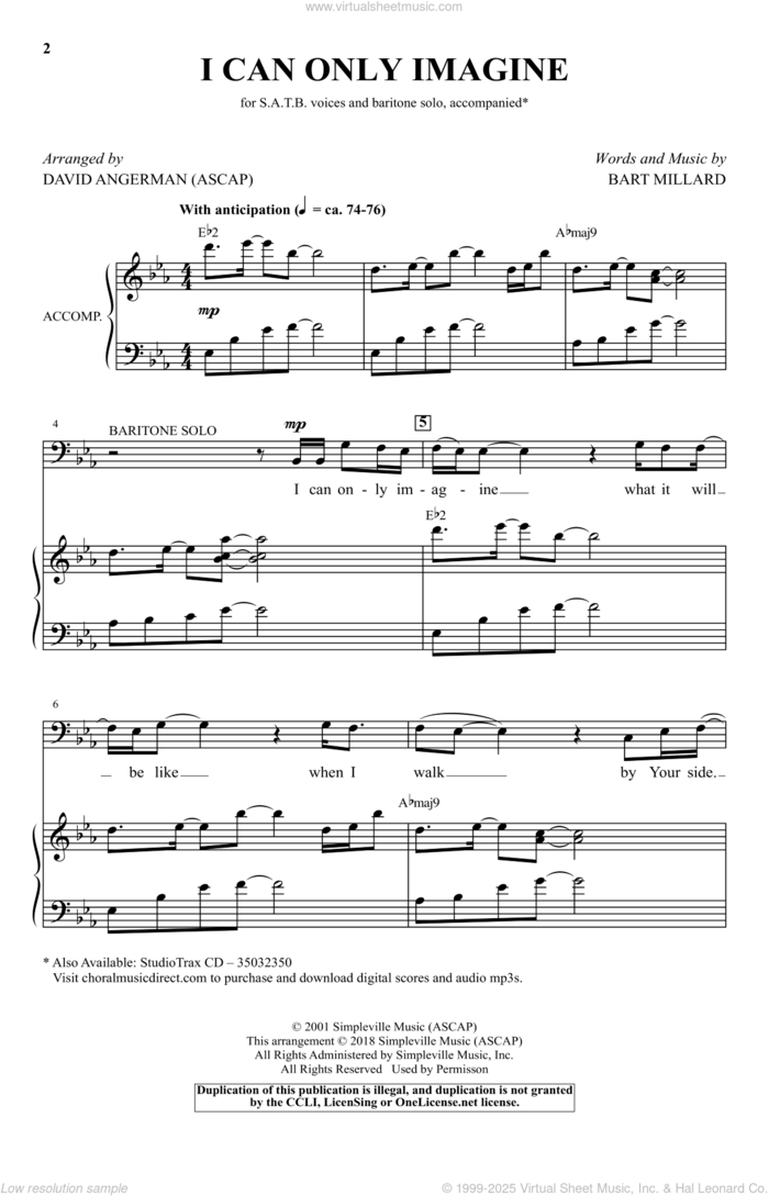 I Can Only Imagine (arr. David Angerman) sheet music for choir (SATB: soprano, alto, tenor, bass) by Bart Millard, David Angerman and MercyMe, intermediate skill level