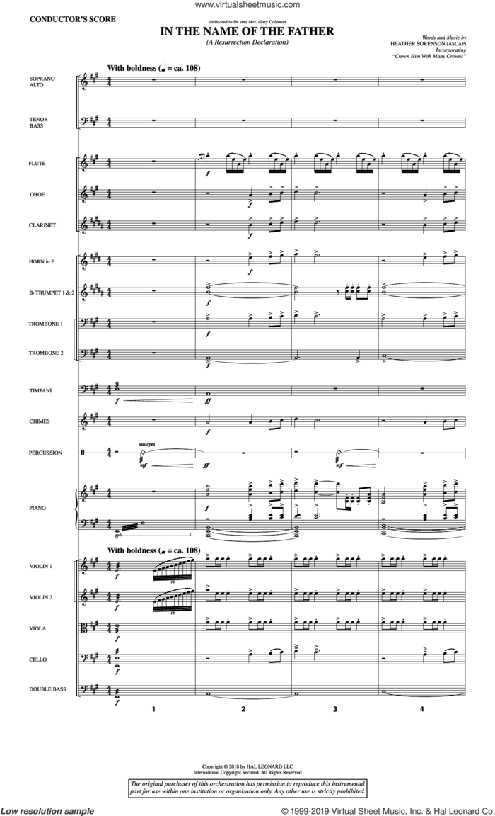 In the Name of the Father (A Resurrection Declaration) (COMPLETE) sheet music for orchestra/band by Heather Sorenson, intermediate skill level