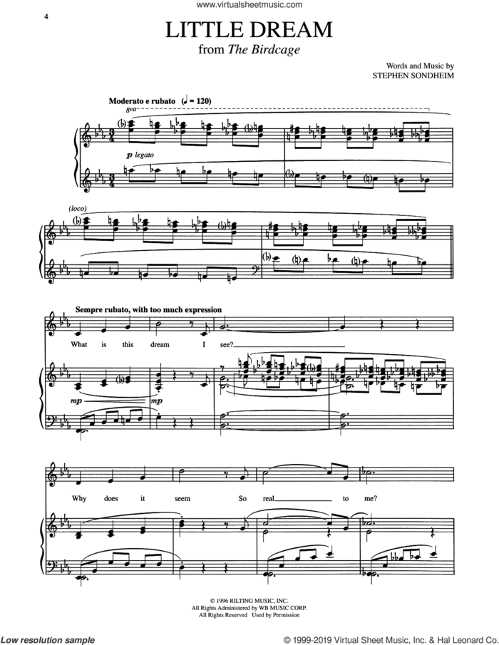 Little Dream sheet music for voice and piano by Stephen Sondheim, intermediate skill level