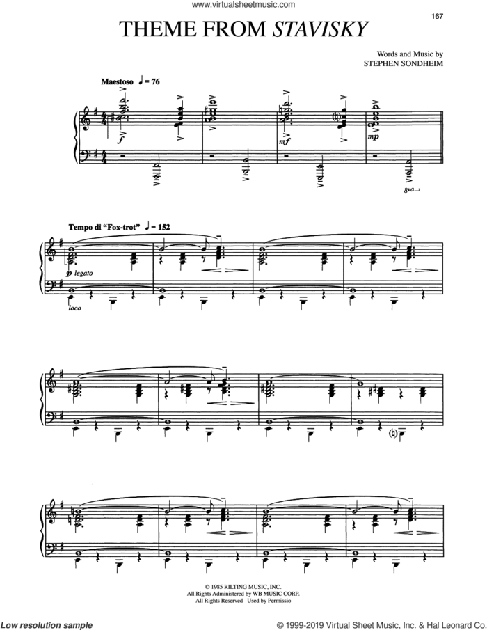 Theme From Stavisky sheet music for voice and piano by Stephen Sondheim, intermediate skill level