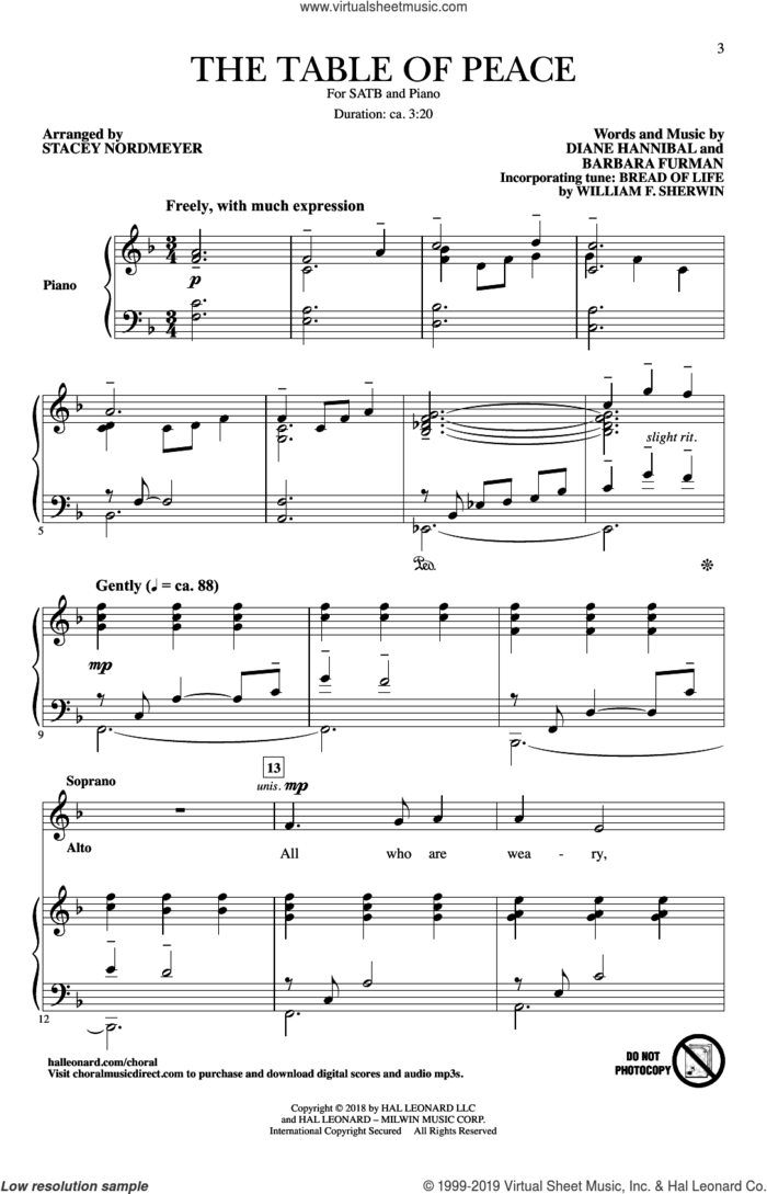 The Table Of Peace (arr. Stacey Nordmeyer) sheet music for choir (SATB: soprano, alto, tenor, bass) by Diane Hannival & Barbara Furman and Stacey Nordmeyer, intermediate skill level