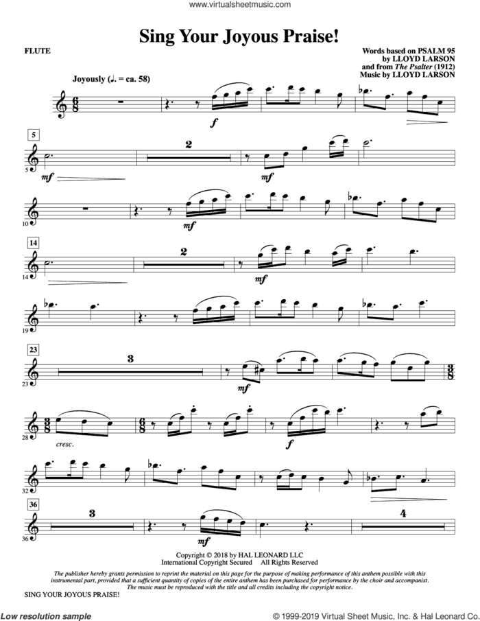 Sing Your Joyous Praise! sheet music for choir (SATB: soprano, alto, tenor, bass) by Lloyd Larson and Psalm 95, intermediate skill level