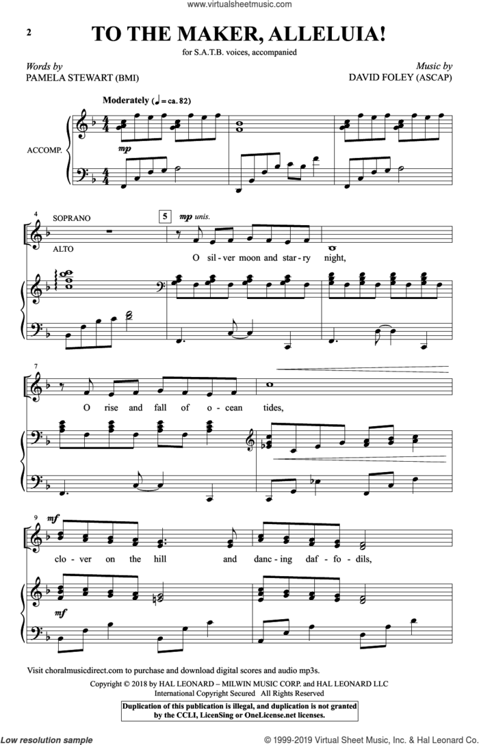 To The Maker, Alleluia! sheet music for choir (SATB: soprano, alto, tenor, bass) by Pamela Stewart and David Foley, intermediate skill level