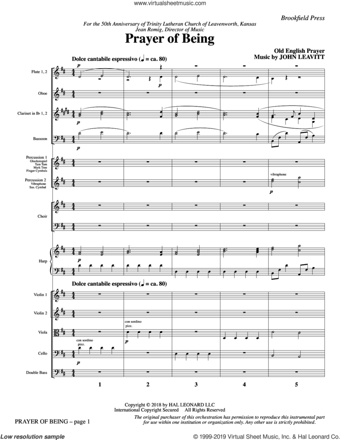 Prayer of Being (COMPLETE) sheet music for orchestra/band by John Leavitt and Old English Prayer, intermediate skill level