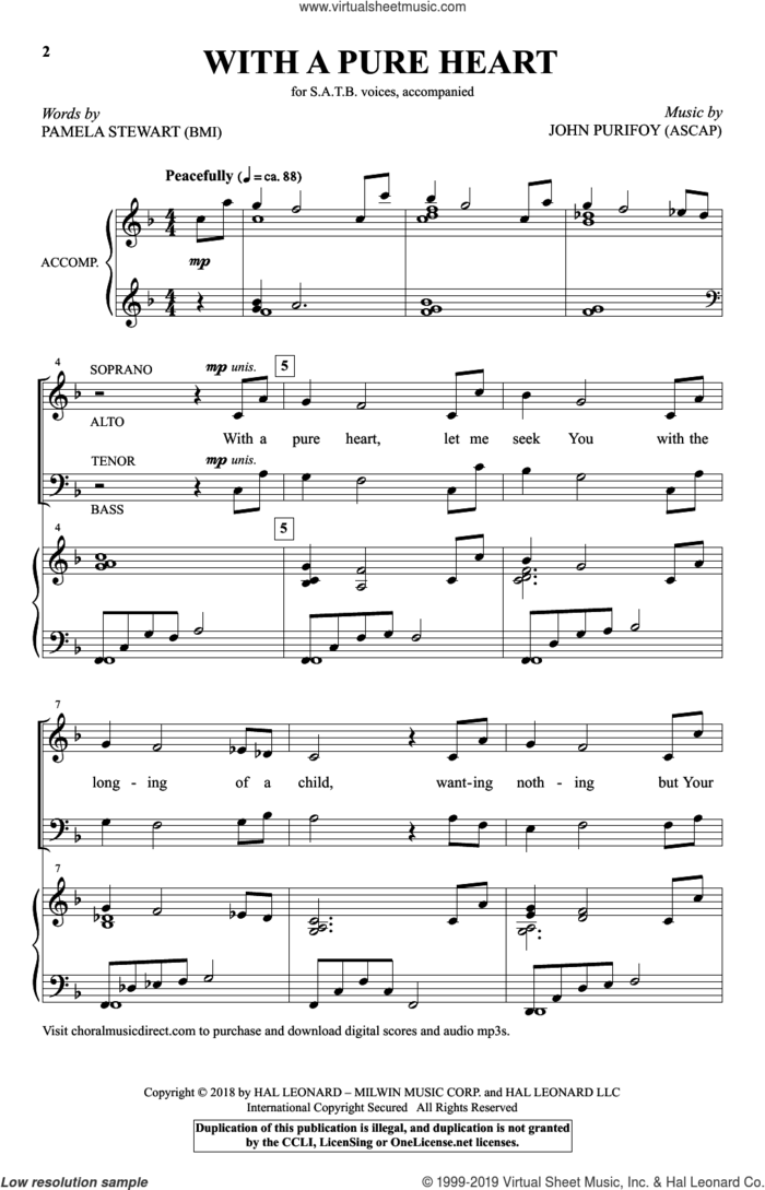 With A Pure Heart sheet music for choir (SATB: soprano, alto, tenor, bass) by John Purifoy and Pamela Stewart, intermediate skill level