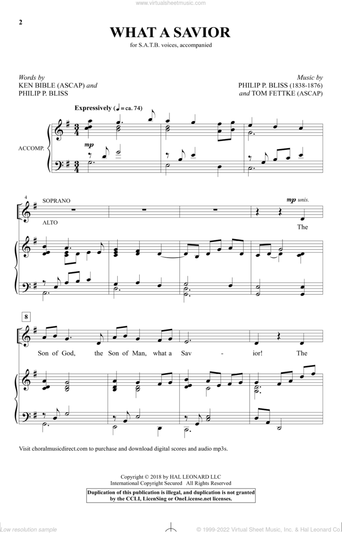 What A Savior sheet music for choir (SATB: soprano, alto, tenor, bass) by Tom Fettke and Ken Bible, intermediate skill level