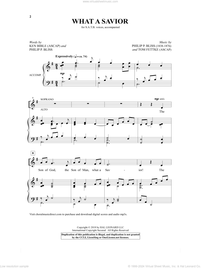 What A Savior sheet music for choir (SATB: soprano, alto, tenor, bass) by Tom Fettke and Ken Bible, intermediate skill level