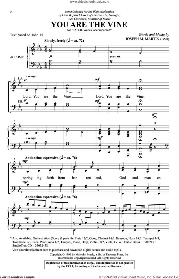 You Are The Vine sheet music for choir (SATB: soprano, alto, tenor, bass) by Joseph M. Martin, intermediate skill level