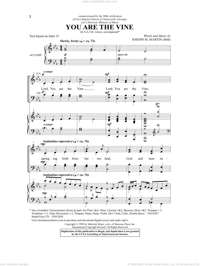 You Are The Vine sheet music for choir (SATB: soprano, alto, tenor, bass) by Joseph M. Martin, intermediate skill level