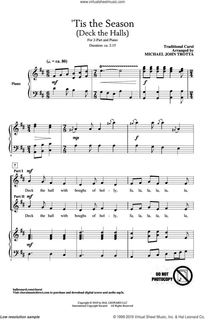 'Tis The Season (Deck The Halls) (arr. Michael John Trotta) sheet music for choir (2-Part)  and Michael John Trotta, intermediate duet