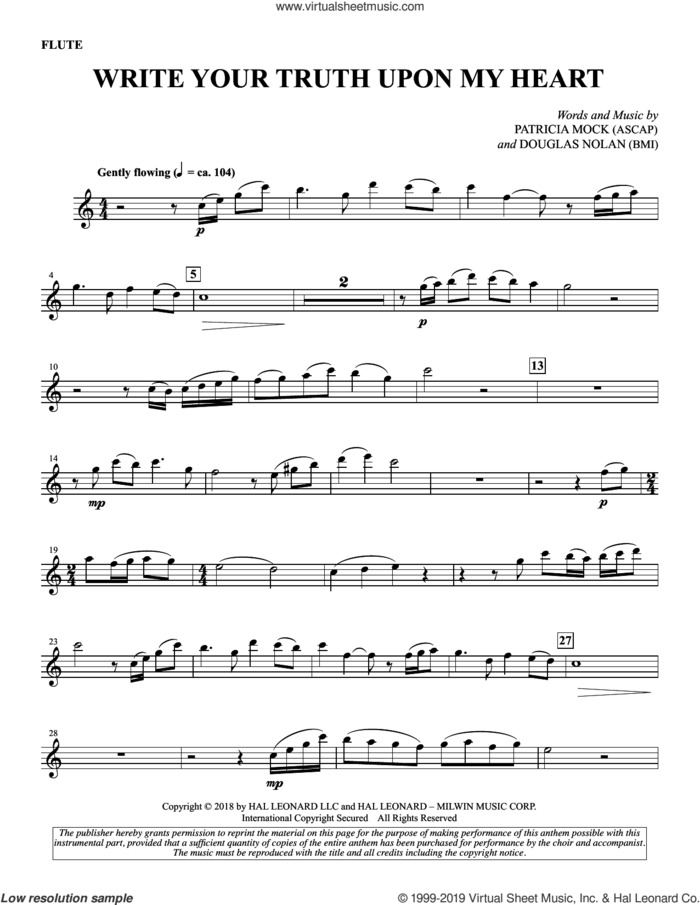 Write Your Truth Upon My Heart sheet music for choir (SATB: soprano, alto, tenor, bass) by Patricia Mock & Douglas Nolan, intermediate skill level
