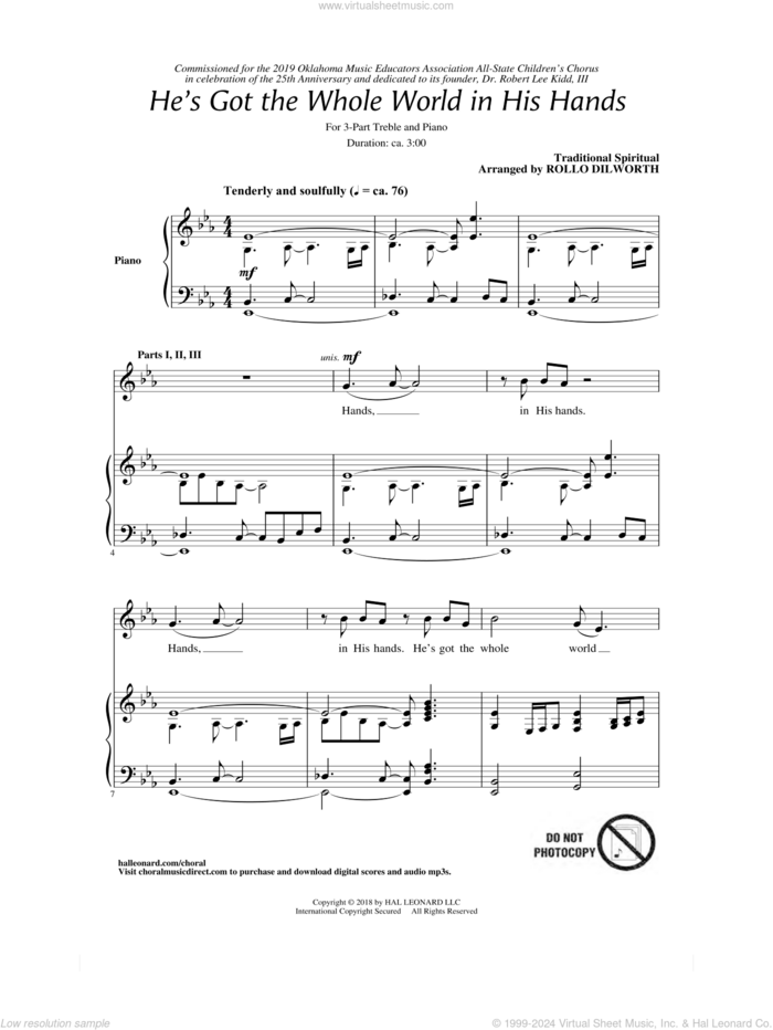 He's Got The Whole World In His Hands (arr. Rollo Dilworth) sheet music for choir (3-Part Treble)  and Rollo Dilworth, intermediate skill level