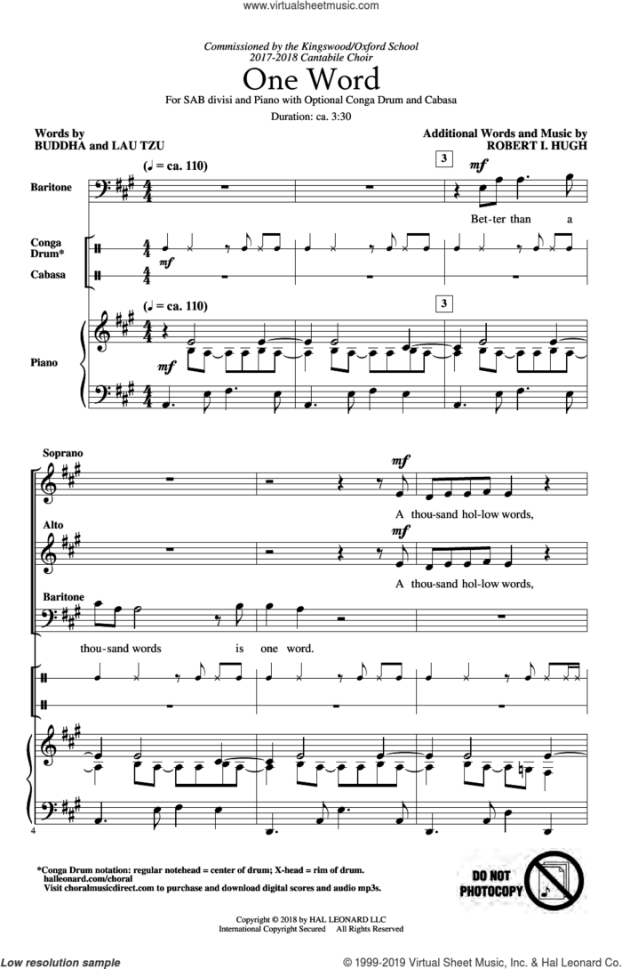 One Word sheet music for choir (SAB: soprano, alto, bass) by Robert Hugh, Buddha and Lau Tzu, intermediate skill level