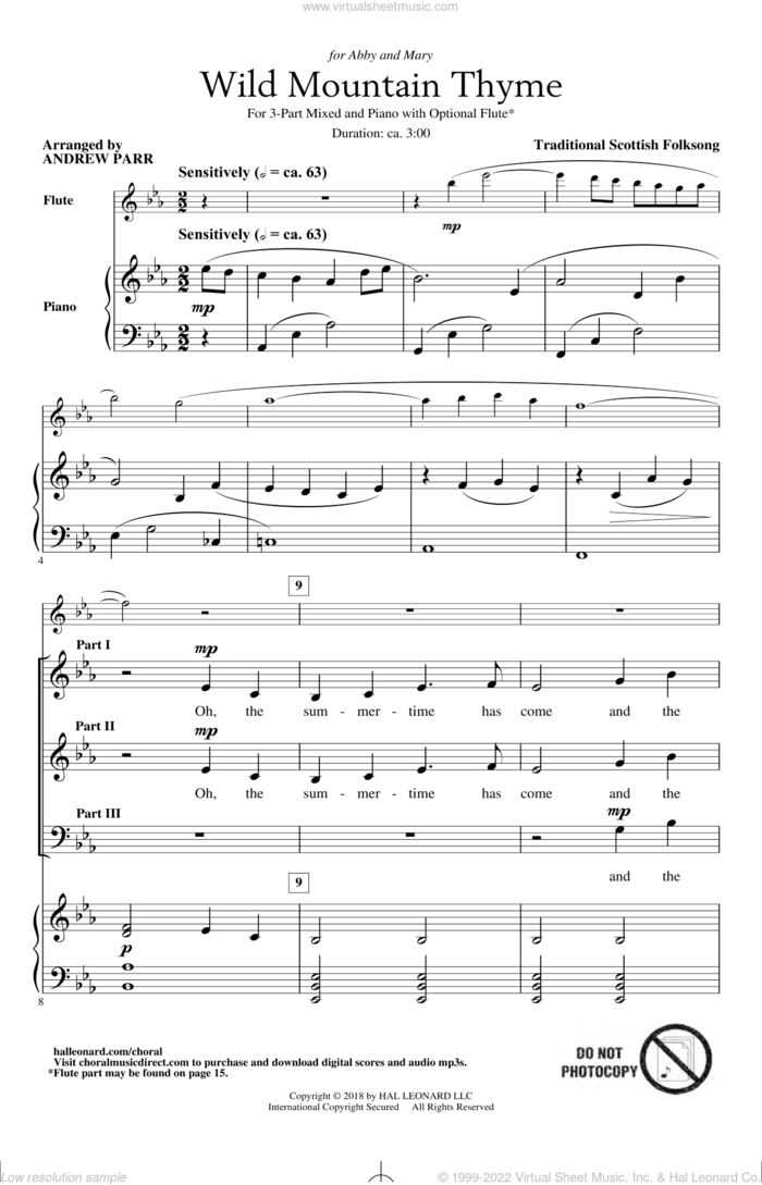 Wild Mountain Thyme (arr. Andrew Parr) sheet music for choir (3-Part Mixed) by Traditional Scottish Folk Song and Andrew Parr, intermediate skill level