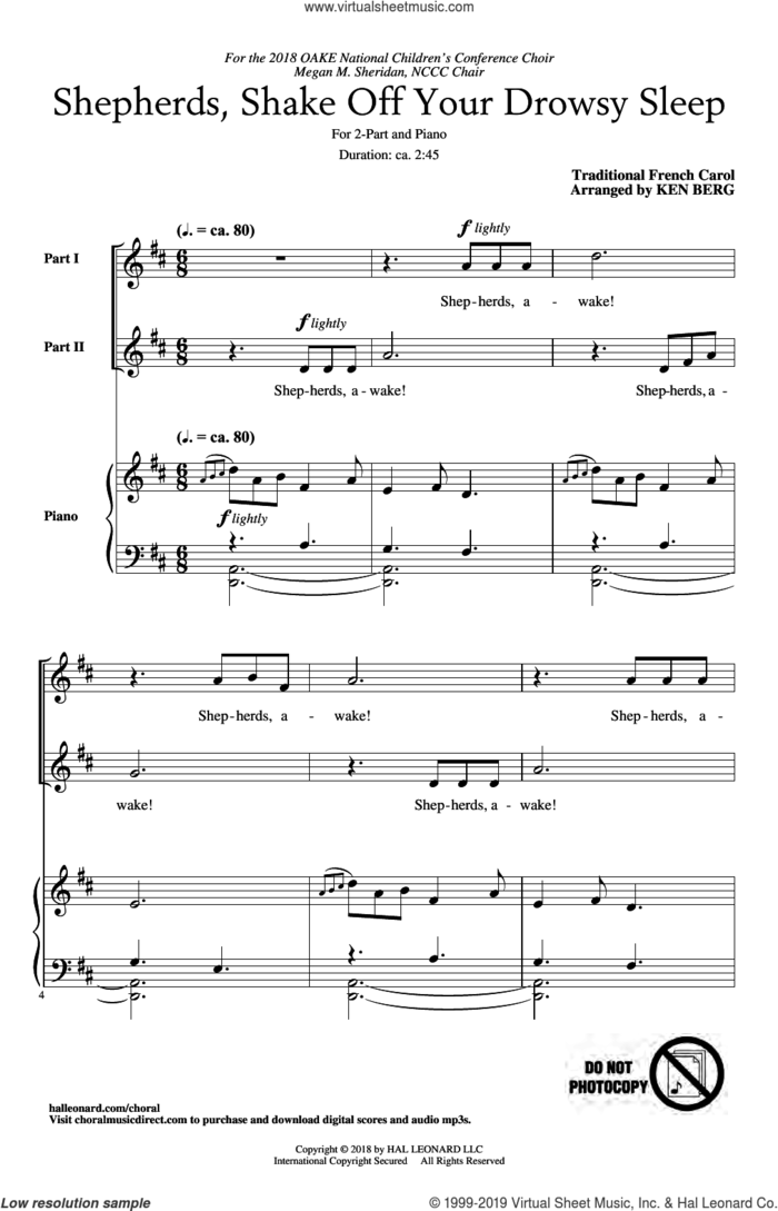 Shepherds, Shake Off Your Drowsy Sleep (arr. Ken Berg) sheet music for choir (2-Part)  and Ken Berg, intermediate duet