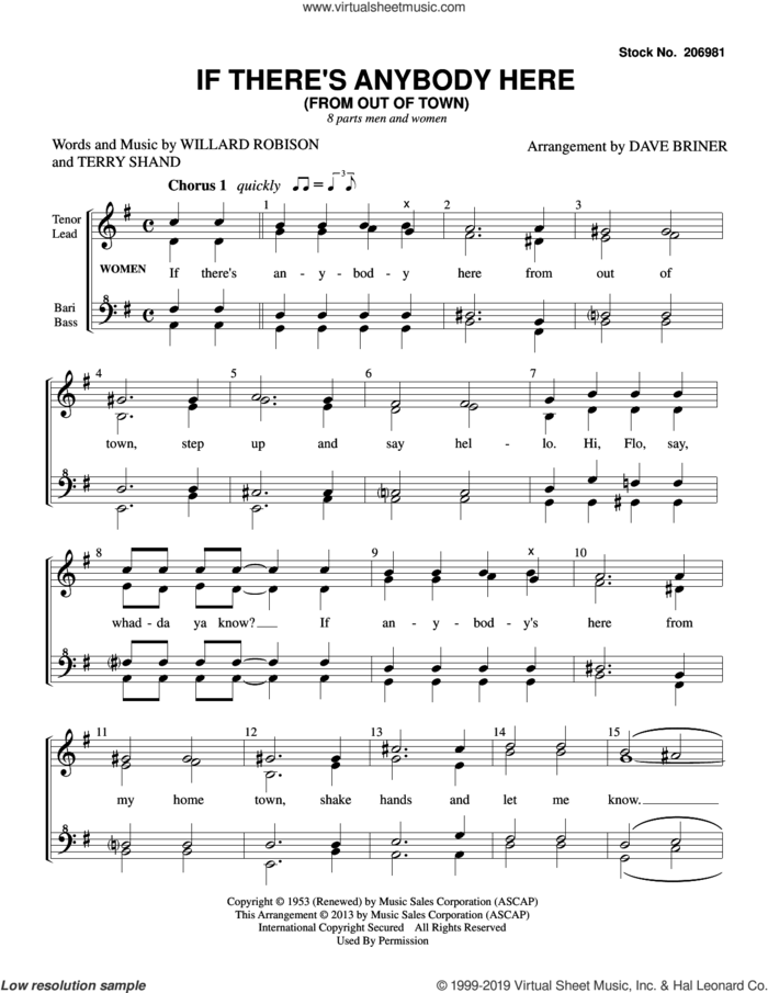 If There's Anybody Here (from Out Of Town) (arr. David Briner) sheet music for choir (SSAATTBB) by Willard Robison, David Briner and Terry Shand, intermediate skill level