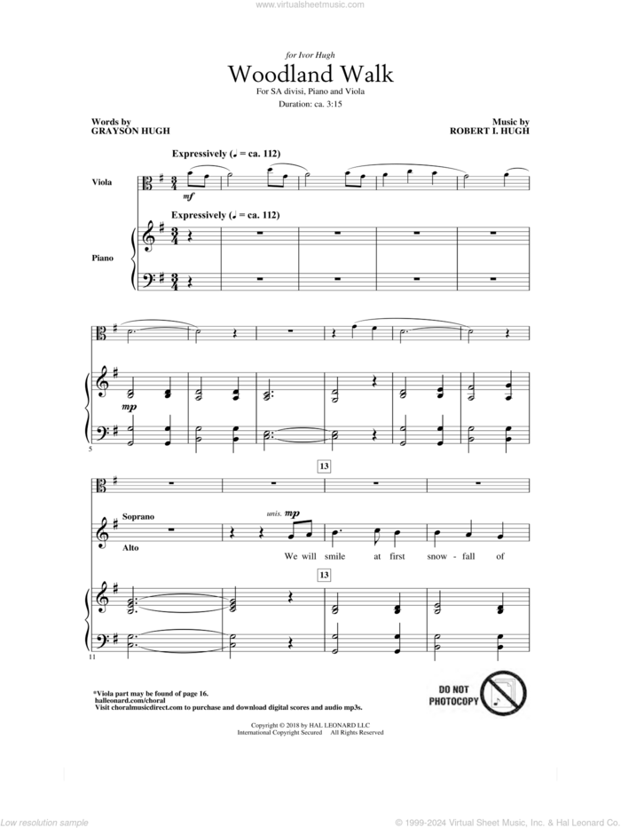 Woodland Walk sheet music for choir (2-Part) by Robert Hugh and Grayson Hugh, intermediate duet