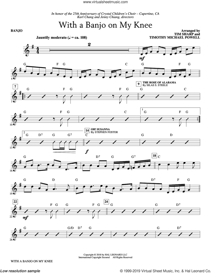 With A Banjo On My Knee (complete set of parts) sheet music for orchestra/band by Stephen Foster, Silas Sexton Steele and Tim Sharp & Timothy Michael Powell, intermediate skill level
