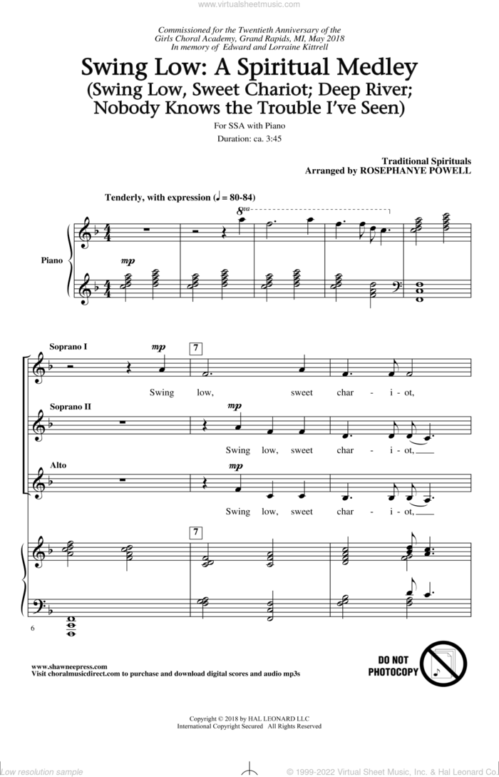 Swing Low: A Choral Medley sheet music for choir (SSA: soprano, alto) by Traditional Spirituals and Rosephanye Powell, intermediate skill level