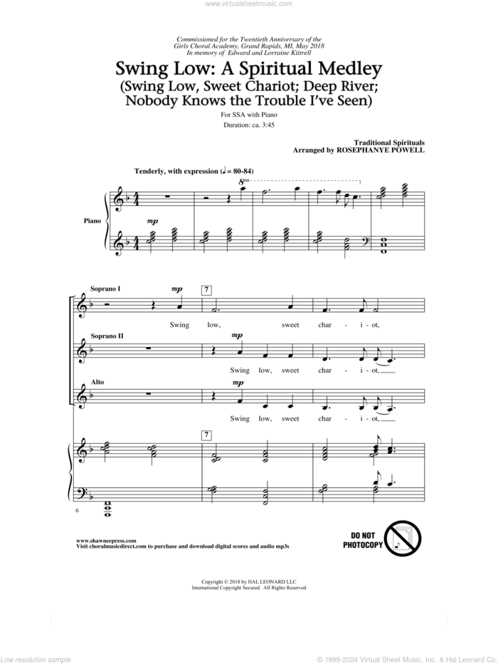 Swing Low: A Choral Medley sheet music for choir (SSA: soprano, alto) by Traditional Spirituals and Rosephanye Powell, intermediate skill level