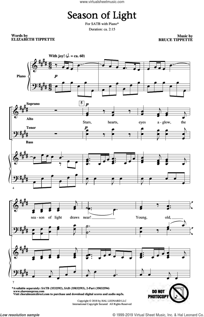 Season Of Light sheet music for choir (SATB: soprano, alto, tenor, bass) by Bruce Tippette & Elizabeth Tippette, intermediate skill level