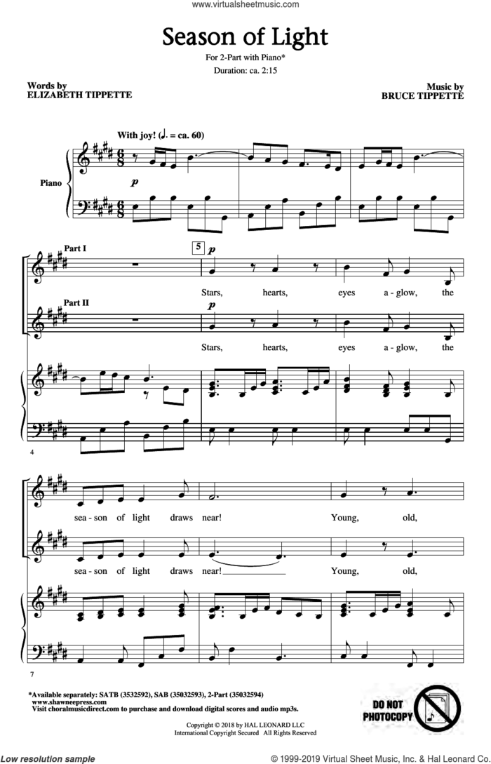 Season Of Light sheet music for choir (2-Part) by Bruce Tippette & Elizabeth Tippette, intermediate duet