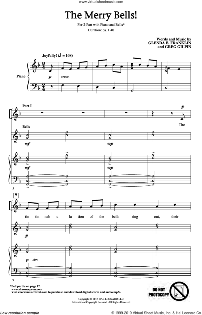 The Merry Bells! sheet music for choir (2-Part) by Glenda E. Franklin & Greg Gilpin, intermediate duet