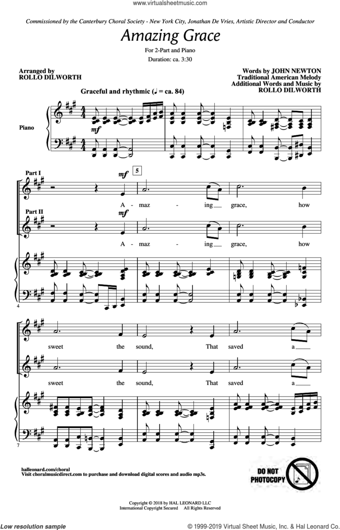 Amazing Grace (arr. Rollo Dilworth) sheet music for choir (2-Part) by John Newton and Rollo Dilworth, intermediate duet