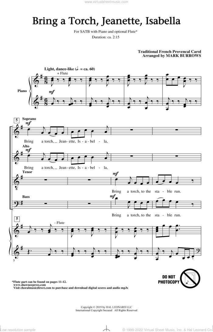Bring A Torch, Jeanette, Isabella (arr. Mark Burrows) sheet music for choir (SATB: soprano, alto, tenor, bass) by Anonymous, Mark Burrows and Miscellaneous, intermediate skill level