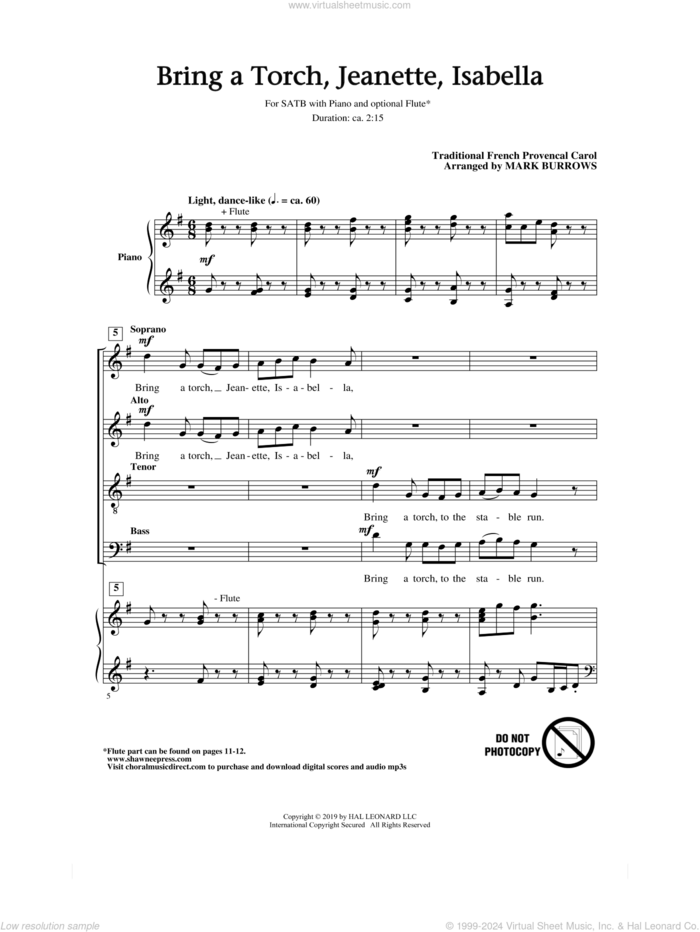 Bring A Torch, Jeanette, Isabella (arr. Mark Burrows) sheet music for choir (SATB: soprano, alto, tenor, bass) by Anonymous, Mark Burrows and Miscellaneous, intermediate skill level