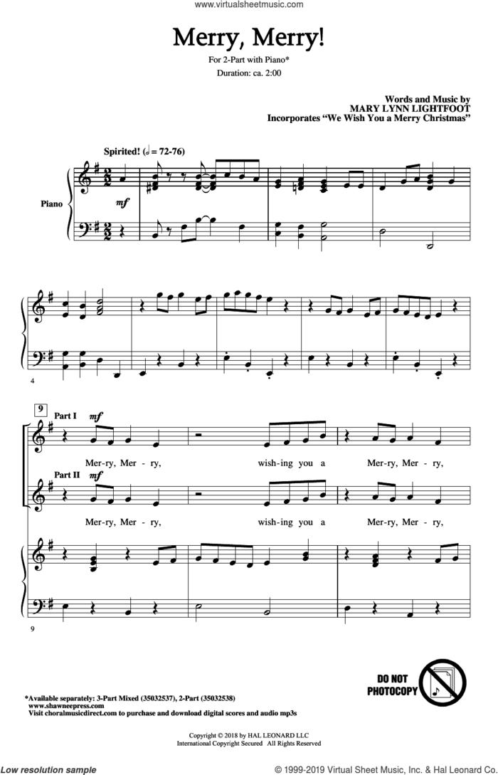 Merry, Merry! sheet music for choir (2-Part) by Mary Lynn Lightfoot, intermediate duet