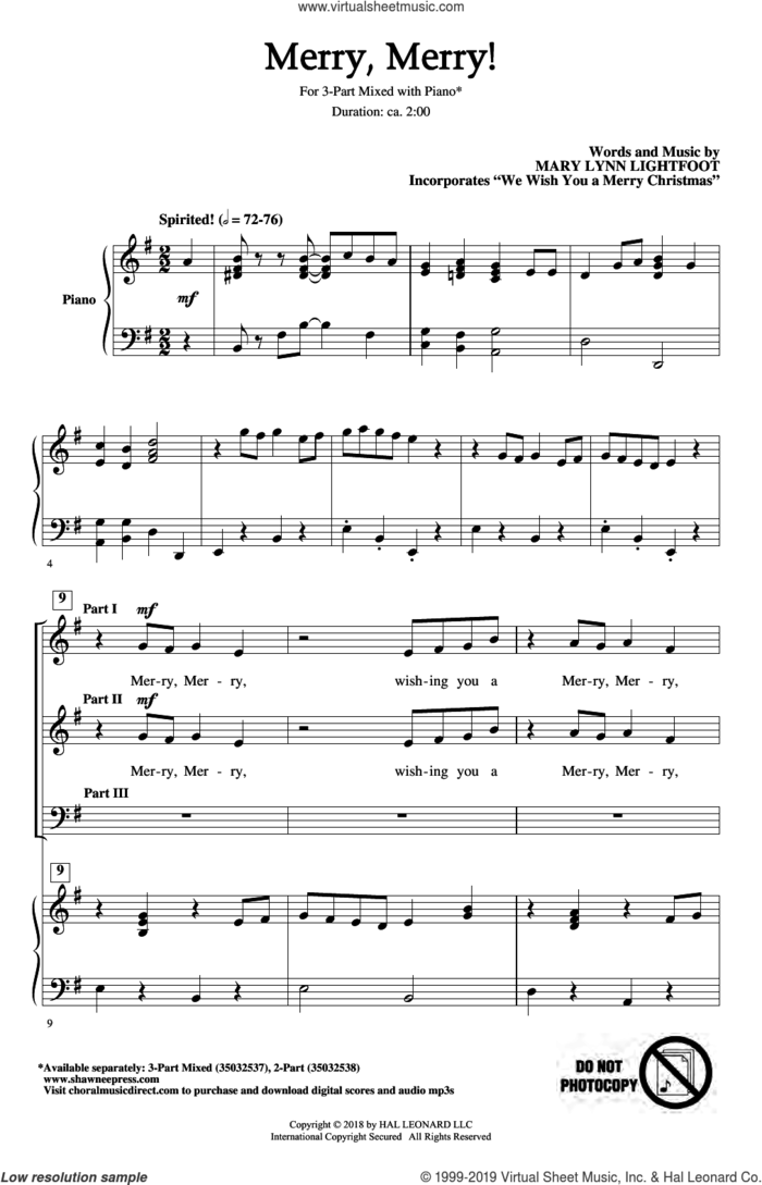 Merry, Merry! sheet music for choir (3-Part Mixed) by Mary Lynn Lightfoot, intermediate skill level