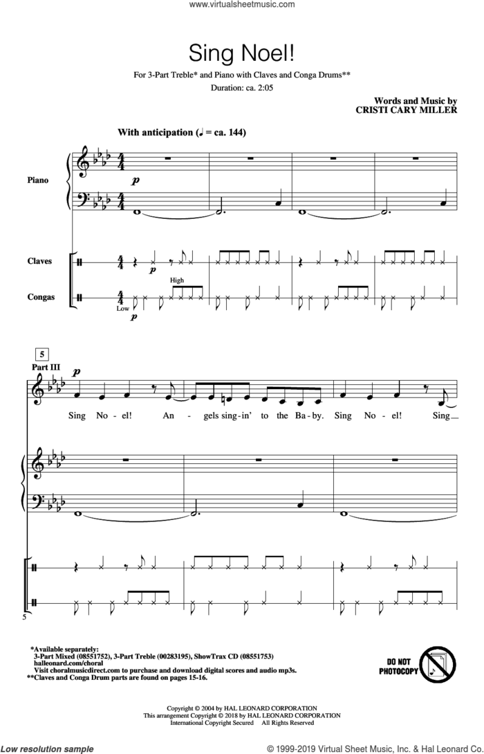 Sing Noel! sheet music for choir (3-Part Treble) by Cristi Cary Miller, intermediate skill level