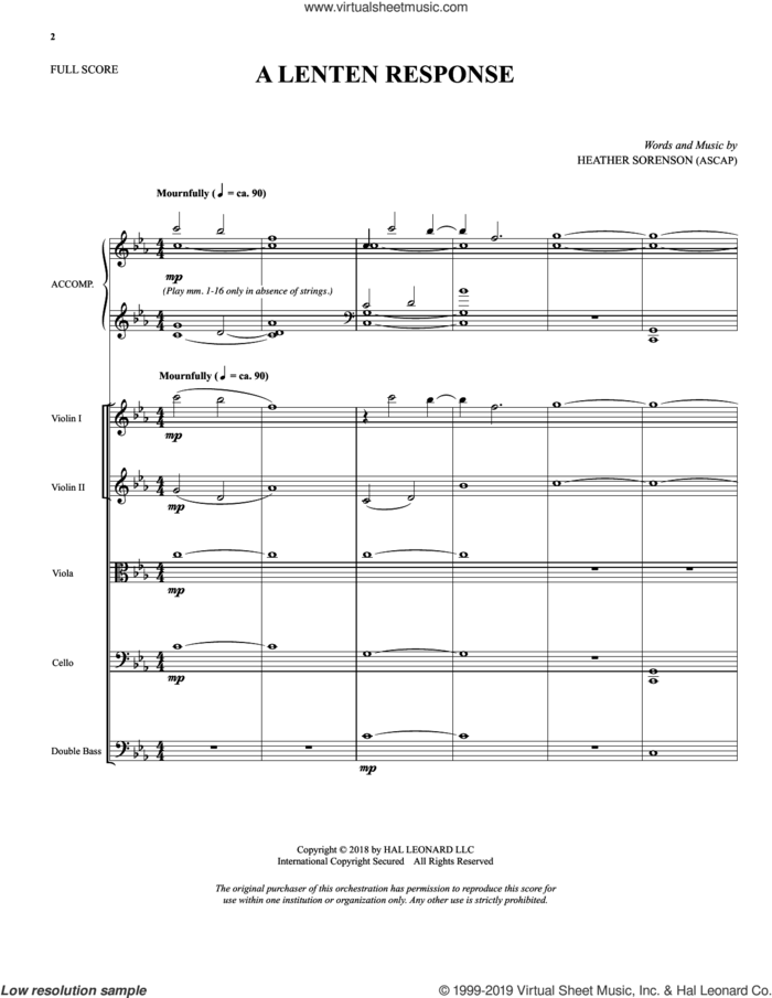 A Lenten Response (COMPLETE) sheet music for orchestra/band by Heather Sorenson, intermediate skill level