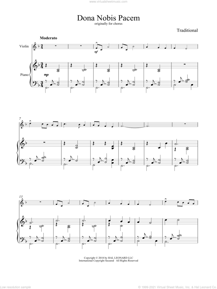 Dona Nobis Pacem sheet music for violin and piano by Traditional Canon, classical score, intermediate skill level