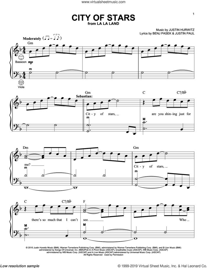 City of Stars (from La La Land) sheet music for accordion by Ryan Gosling & Emma Stone, Gary Meisner, Benj Pasek, Justin Hurwitz and Justin Paul, intermediate skill level
