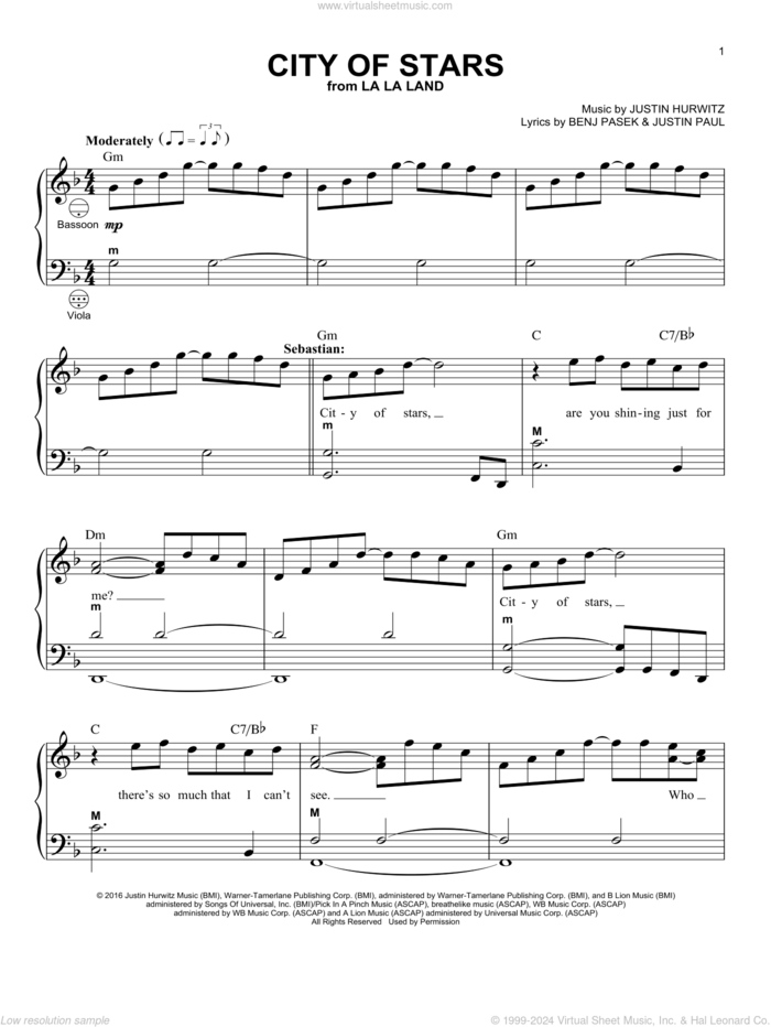 City of Stars (from La La Land) sheet music for accordion by Ryan Gosling & Emma Stone, Gary Meisner, Benj Pasek, Justin Hurwitz and Justin Paul, intermediate skill level