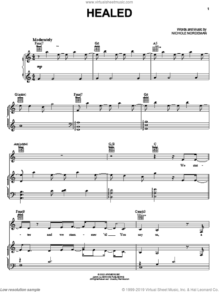 Healed sheet music for voice, piano or guitar by Nichole Nordeman, intermediate skill level
