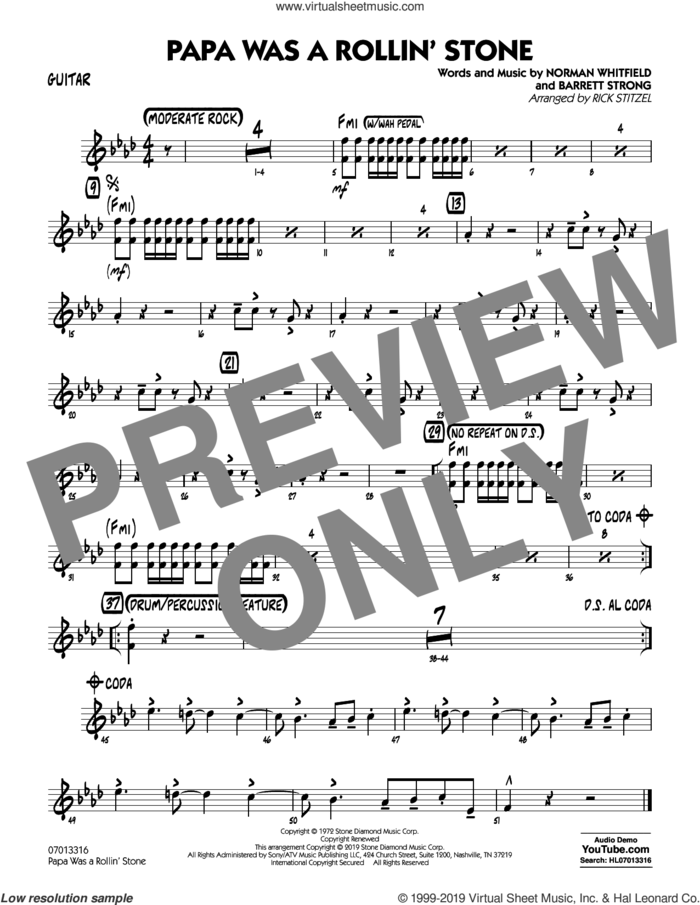 Papa Was a Rollin' Stone (arr. Rick Stitzel) sheet music for jazz band (guitar) by The Temptations, Rick Stitzel, Barrett Strong and Norman Whitfield, intermediate skill level