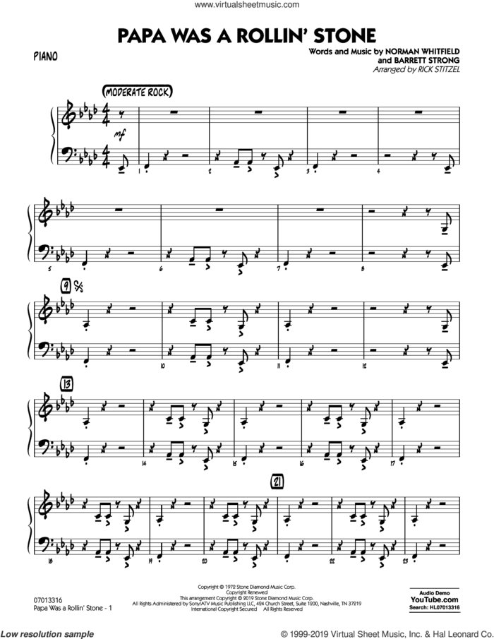 Papa Was a Rollin' Stone (arr. Rick Stitzel) sheet music for jazz band (piano) by The Temptations, Rick Stitzel, Barrett Strong and Norman Whitfield, intermediate skill level
