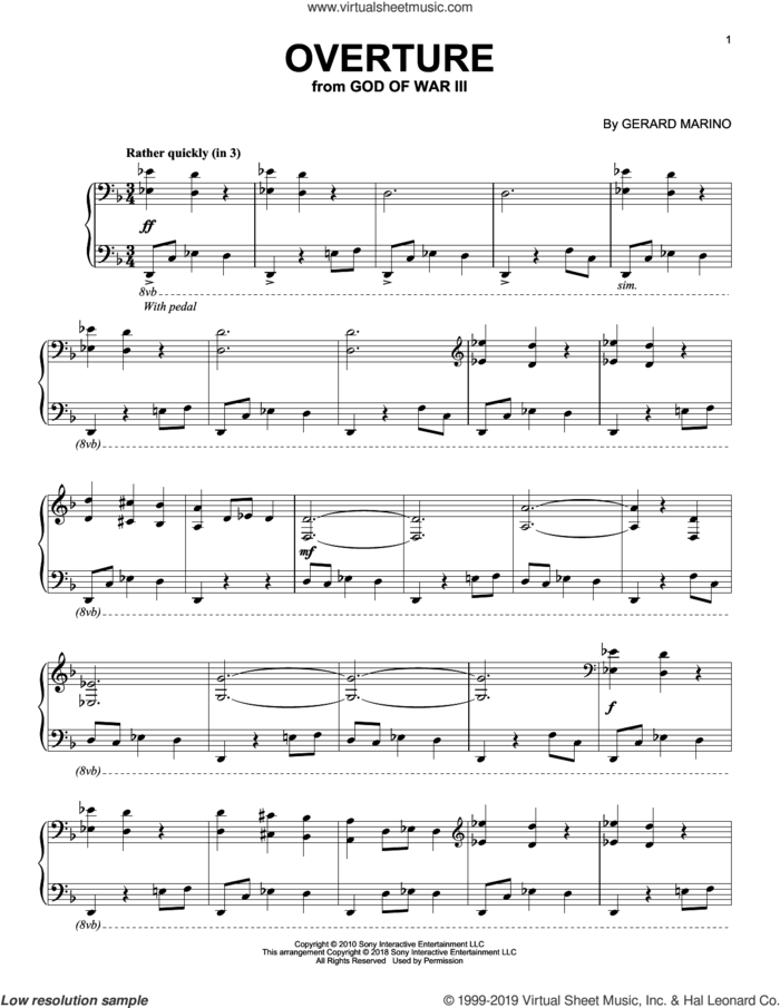 Overture (from God of War III) sheet music for piano solo by Gerard Marino, intermediate skill level