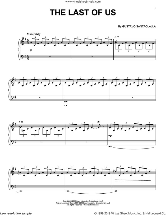 The Last Of Us, (intermediate) sheet music for piano solo by Gustavo Santaolalla, intermediate skill level